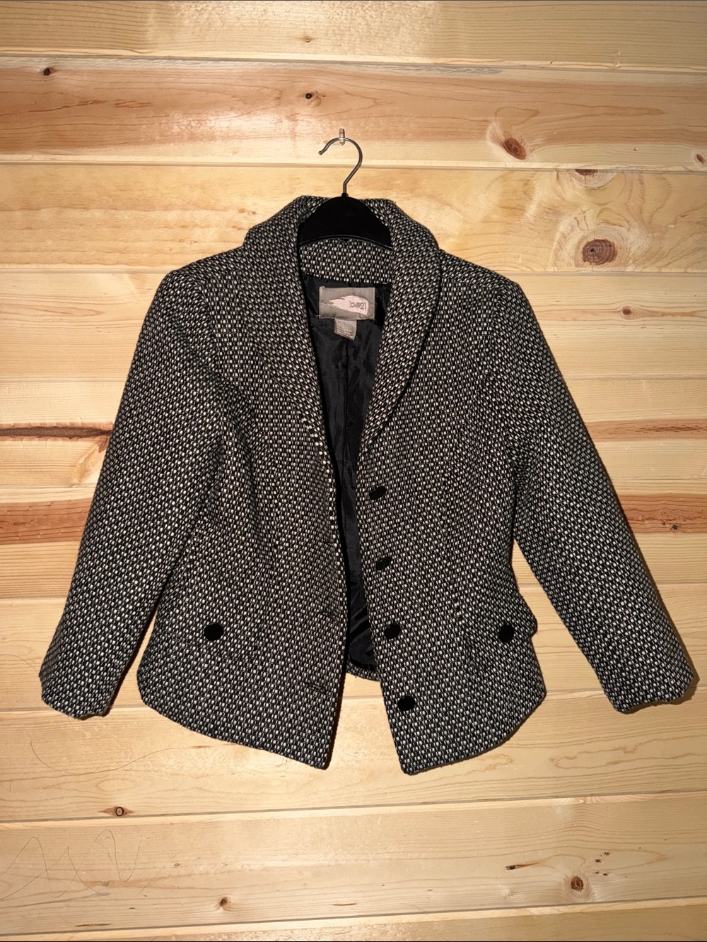 Forever 21 Black and White Textured Tweed Blazer